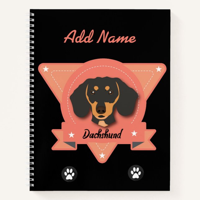 Dachshund - Doxie Puppy Dog - Pink and Black Notebook (Front)