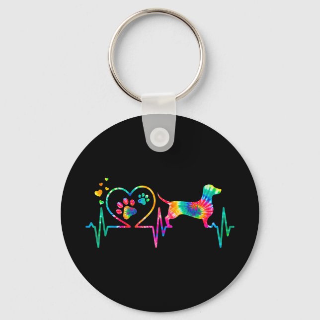 Dachshund Doxie Weenie Mom Dad Heartbeat Gift Keychain (Front)