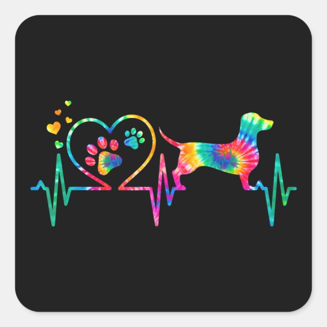 Dachshund Doxie Weenie Mom Dad Heartbeat Gift Square Sticker (Front)