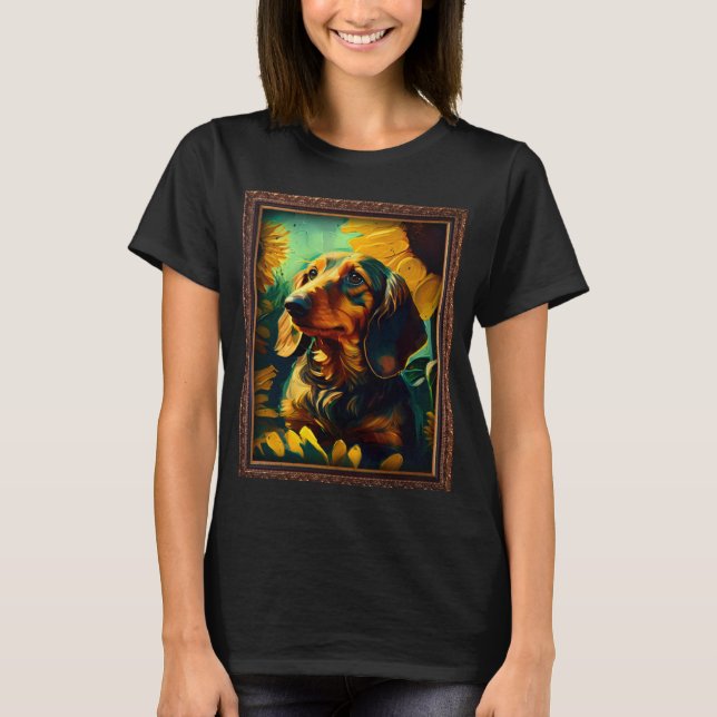 Dachshund Doxie Weenie Painting Sunflower Flower M T-Shirt (Front)