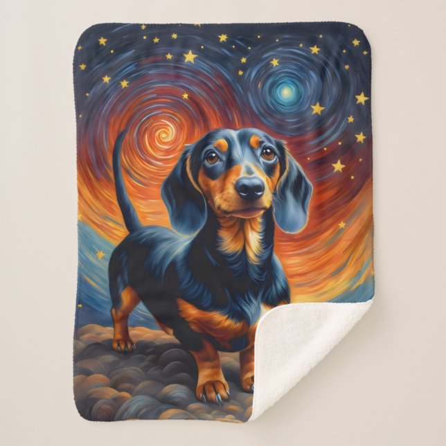 Dachshund Doxie Weiner Dog Artsy Sherpa Blanket (Front)