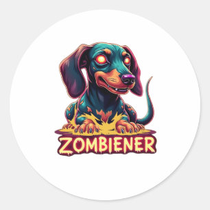 Dachshund Doxie Wiener Sausage Zombie Dog Hallowee Classic Round Sticker