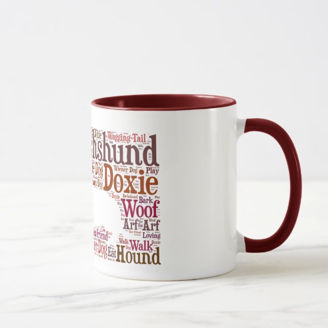 Dachshund Doxie Word Cloud Coffee Mug in Red Brown (Right)