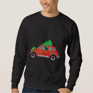 Dachshund Driving A Red Car With A Christmas Tree Sweatshirt
