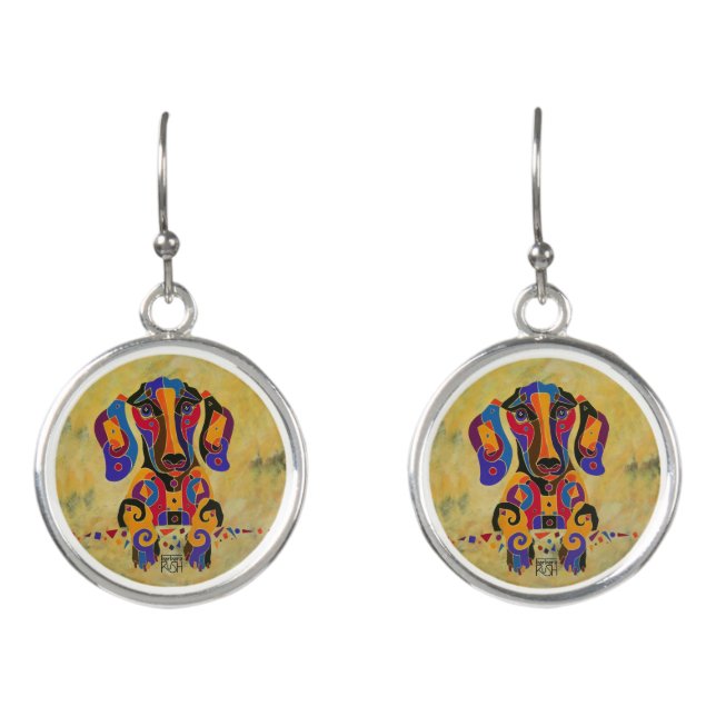 Dachshund Earrings, Happy, Funny, Weiner Dog Earrings (Front)