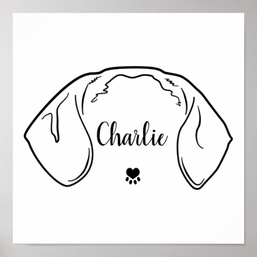 Dachshund Ears Line Drawing Minimal Illustration Poster