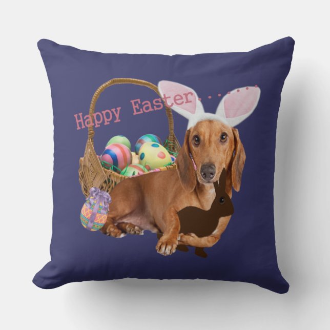 Dachshund Easter Bunny Throw Pillow (Front)