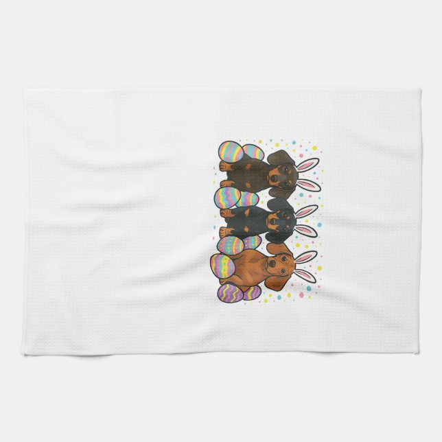 Dachshund Easter T-Shirt Kitchen Towel (Horizontal)
