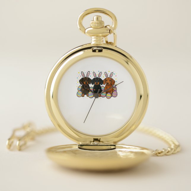 Dachshund Easter T-Shirt Pocket Watch (Inside)