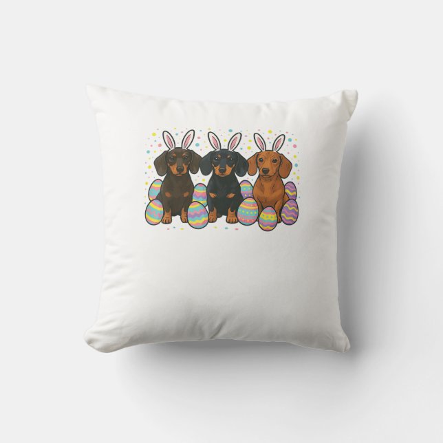 Dachshund Easter T-Shirt Throw Pillow (Front)