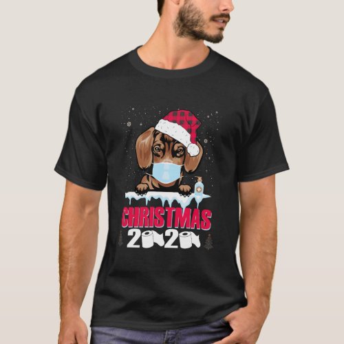Dachshund Face Mask Dog Merry Christmas 2020 Funny T_Shirt