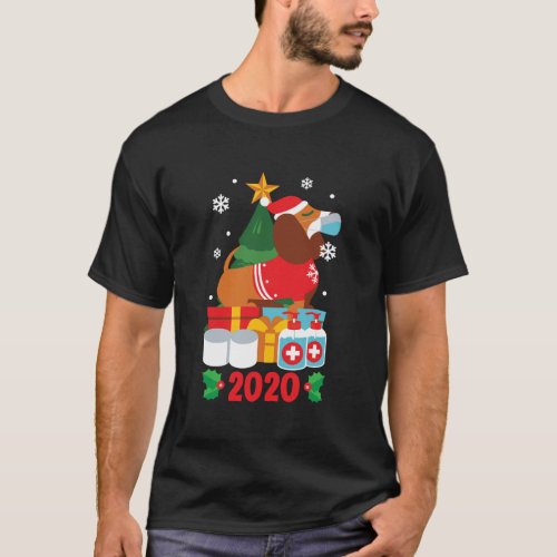 Dachshund Face Mask Funny Christmas Pajama For Fam T_Shirt