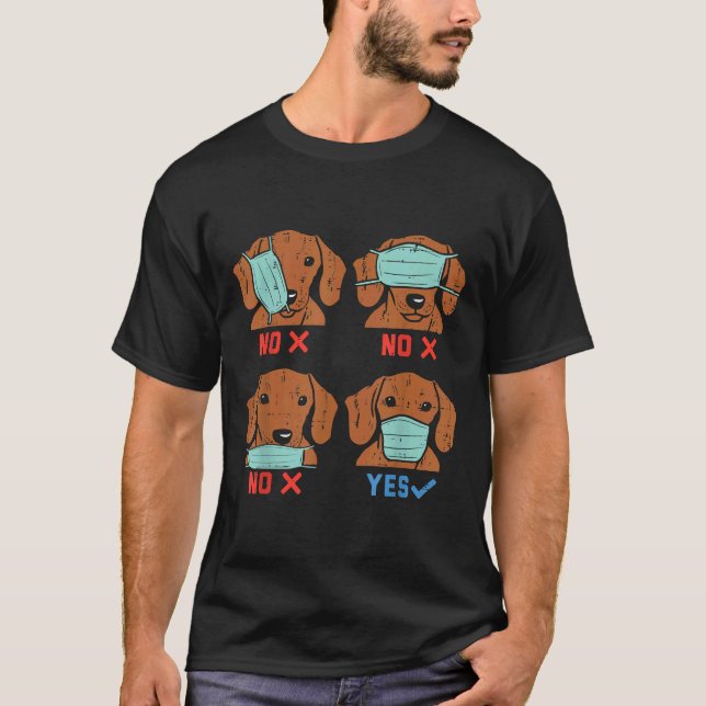 Dachshund Face Mask Funny Weiner Dog Social Distan T-Shirt (Front)