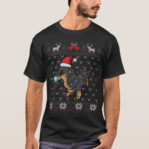Dachshund Face Mask Weiner Dog Santa Ugly Christma T_Shirt