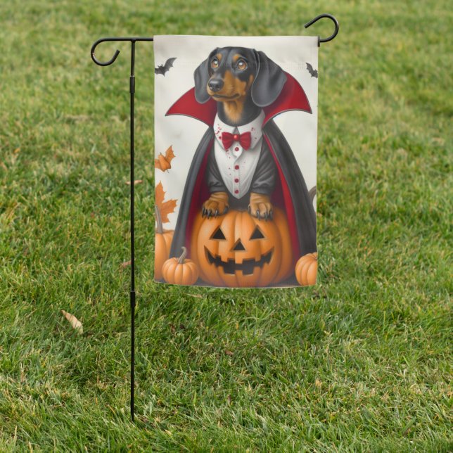  Dachshund Fall Halloween Vampire  Garden Flag (In SItu)