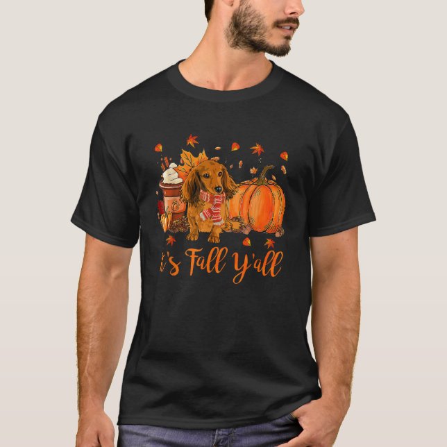 Dachshund Fall Scarf Dogs Autumn Leaves Pumpkin Sp T-Shirt (Front)