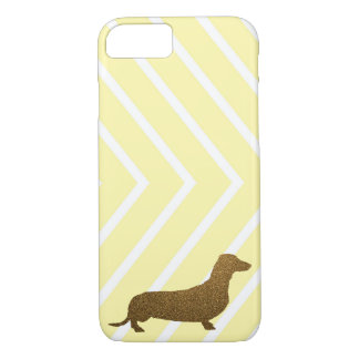 Dachshund Faux Glitter | Dog Icon Yellow Stripe iPhone 8/7 Case
