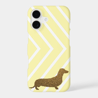 Dachshund Faux Glitter | Dog Icon Yellow Stripe iPhone 17 Case