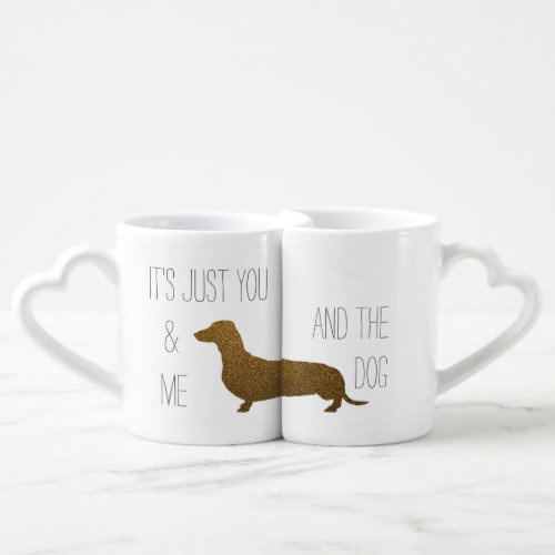 Dachshund Faux Gold Glitter  You Me and The Dog Coffee Mug Set