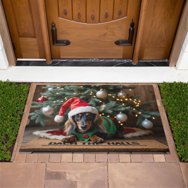 Dachshund Festive Holiday Christmas Doormat (Outdoor)