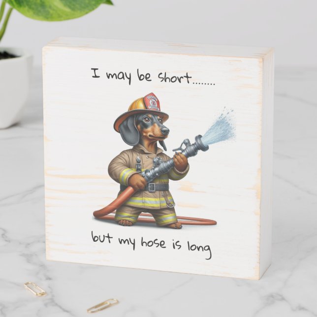 Dachshund Fire Fighter Wooden Box Sign (In Situ Horizontal)