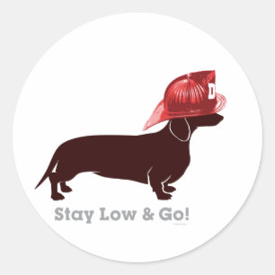 Dachshund Firefighter "Stay Low" Classic Round Sticker