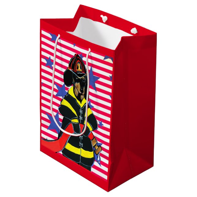 DACHSHUND FIREMEN  MEDIUM GIFT BAG (Front Angled)