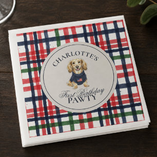 Dachshund First Birthday Vintage Americana Plaid Napkins