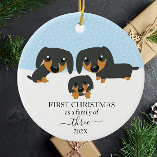 Dachshund First Christmas Family Of 3 Christmas Ceramic Ornament