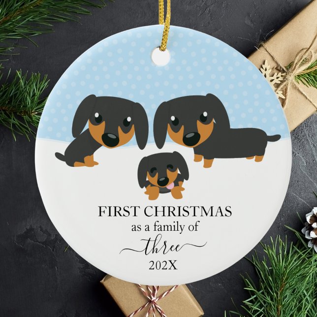 Dachshund First Christmas Family Of 3 Christmas Ceramic Ornament (First Christmas Family Of 3 Dachshund Christmas Ceramic Ornament
)