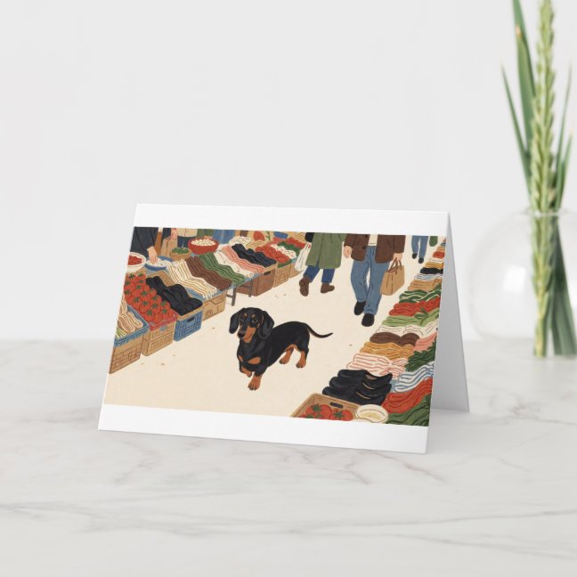 Dachshund Flea Market Stroll Greeting Card