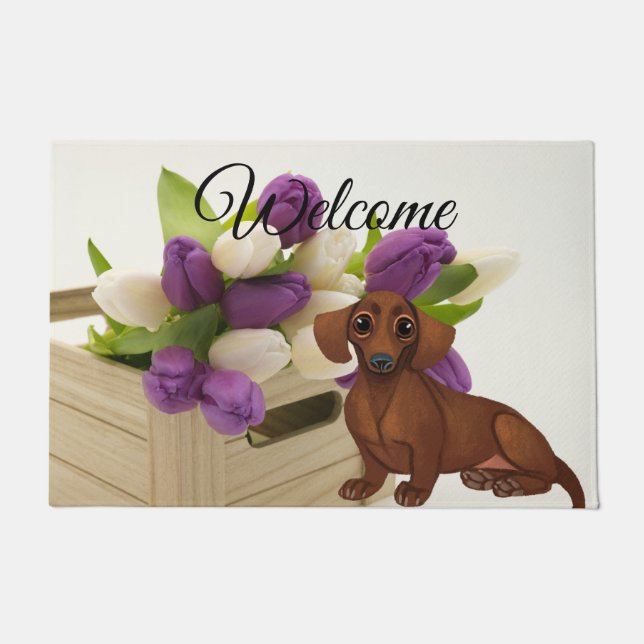 Dachshund Floral Door Mat (Front)