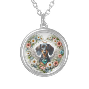 Dachshund Floral Heart Silver Plated Necklace