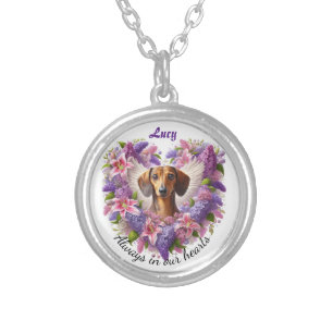 Dachshund Floral Heart Silver Plated Necklace