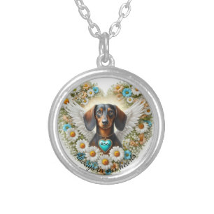 Dachshund Floral Heart Silver Plated Necklace