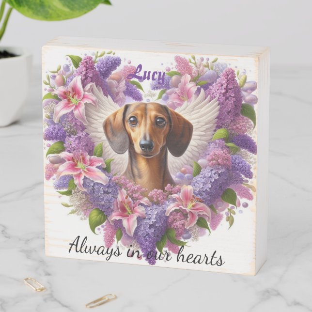 Dachshund Floral Heart Wooden Box Sign (In Situ Horizontal)