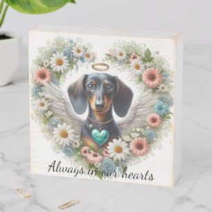 Dachshund Floral Heart Wooden Box Sign