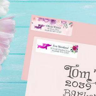 Dachshund Floral Return Address Label Purple