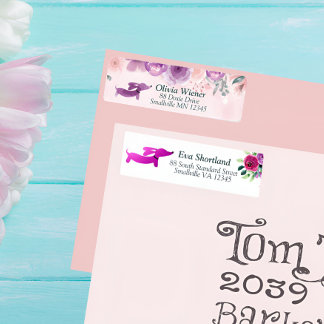 Dachshund Floral Return Address Label Purple