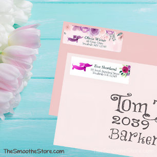 Dachshund Floral Return Address Label Purple