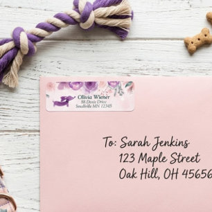 Dachshund Floral Return Address Label Purple