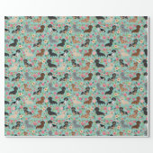 dachshund floral vintage florals mint wrapping paper (Flat)