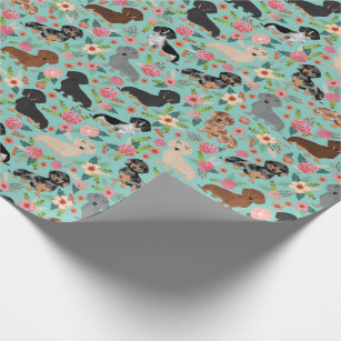 dachshund floral vintage florals mint wrapping paper