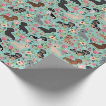 Dachshund Floral Vintage Florals Mint Wrapping Paper by FriendlyPets at Zazzle