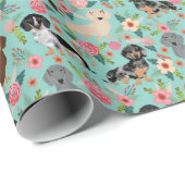 dachshund floral vintage florals mint wrapping paper (Roll Corner)