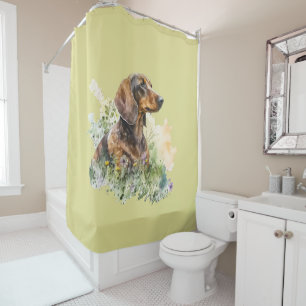 Dachshund Floral Watercolor Shower Curtain
