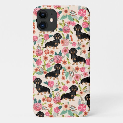 Dachshund Florals dog black and tan iPhone 11 Case