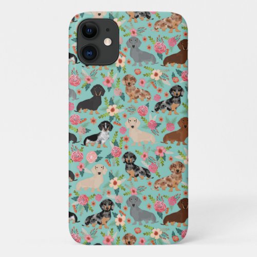 dachshund florals  mint iPhone 11 case