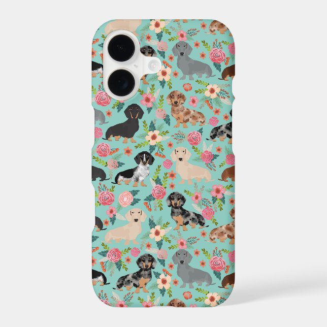 dachshund florals  mint iphone case (Back)