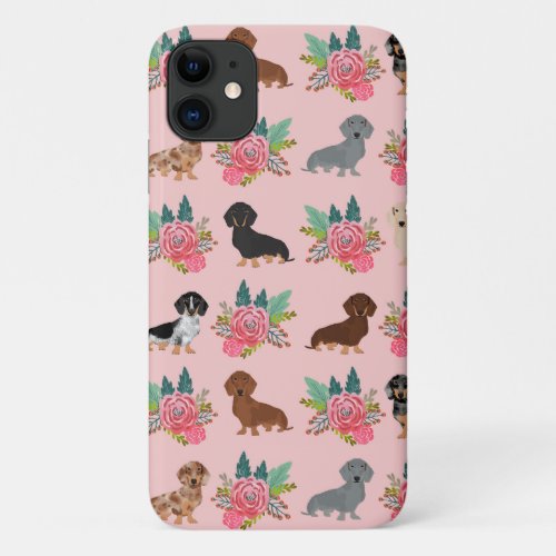 dachshund florals pink floral iPhone 11 case